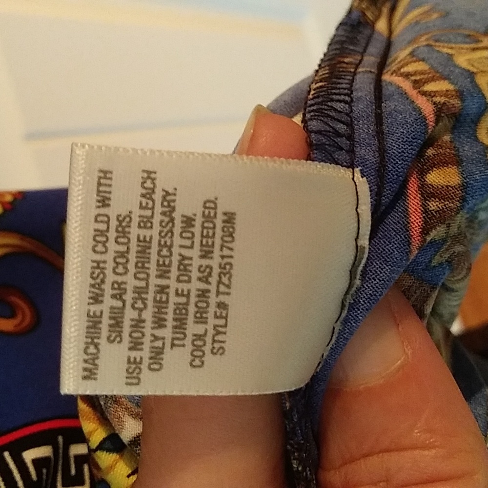 EUC dress barn mock wrap dress sleeveless blue gold red black size 16 - Picture 4 of 6
